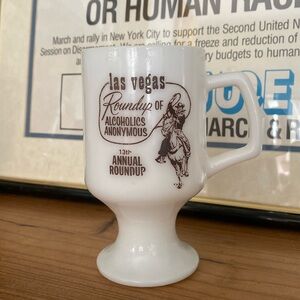 VNTG 70s Las Vegas Novelty Pedestal Milk Class Coffee Cup Funny Cowboy Western